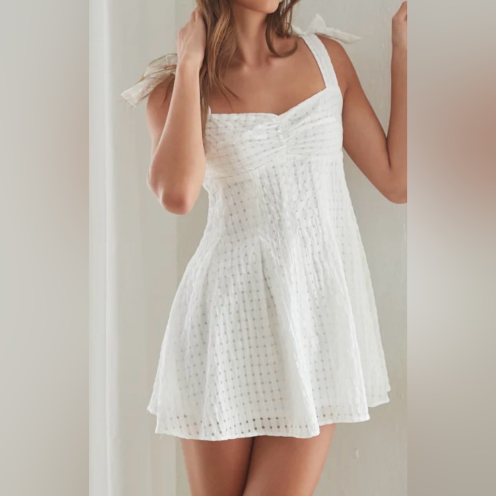 American Threads White Textured Mini Dress
